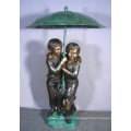 large garden outdoor metal craft bronze boy & girl umbrella fountain